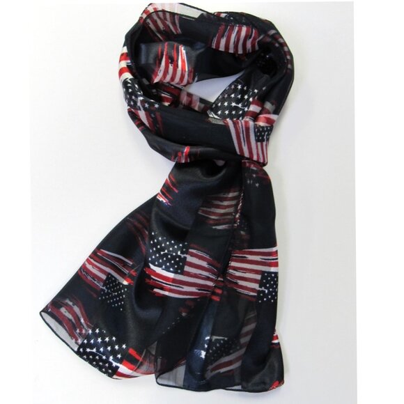 Vintage Design American Flag Patriotic Print Scarf Red White Blue Election - Picture 1 of 4